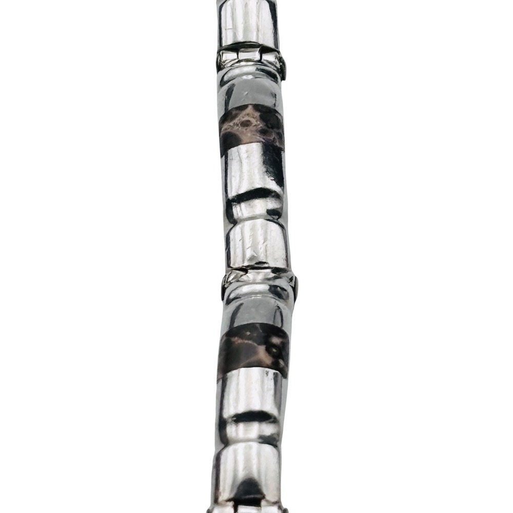 Taxco Mexico 925 Sterling Silver Leopard Skin Jasper Bamboo Link‎ Bracelet 7in